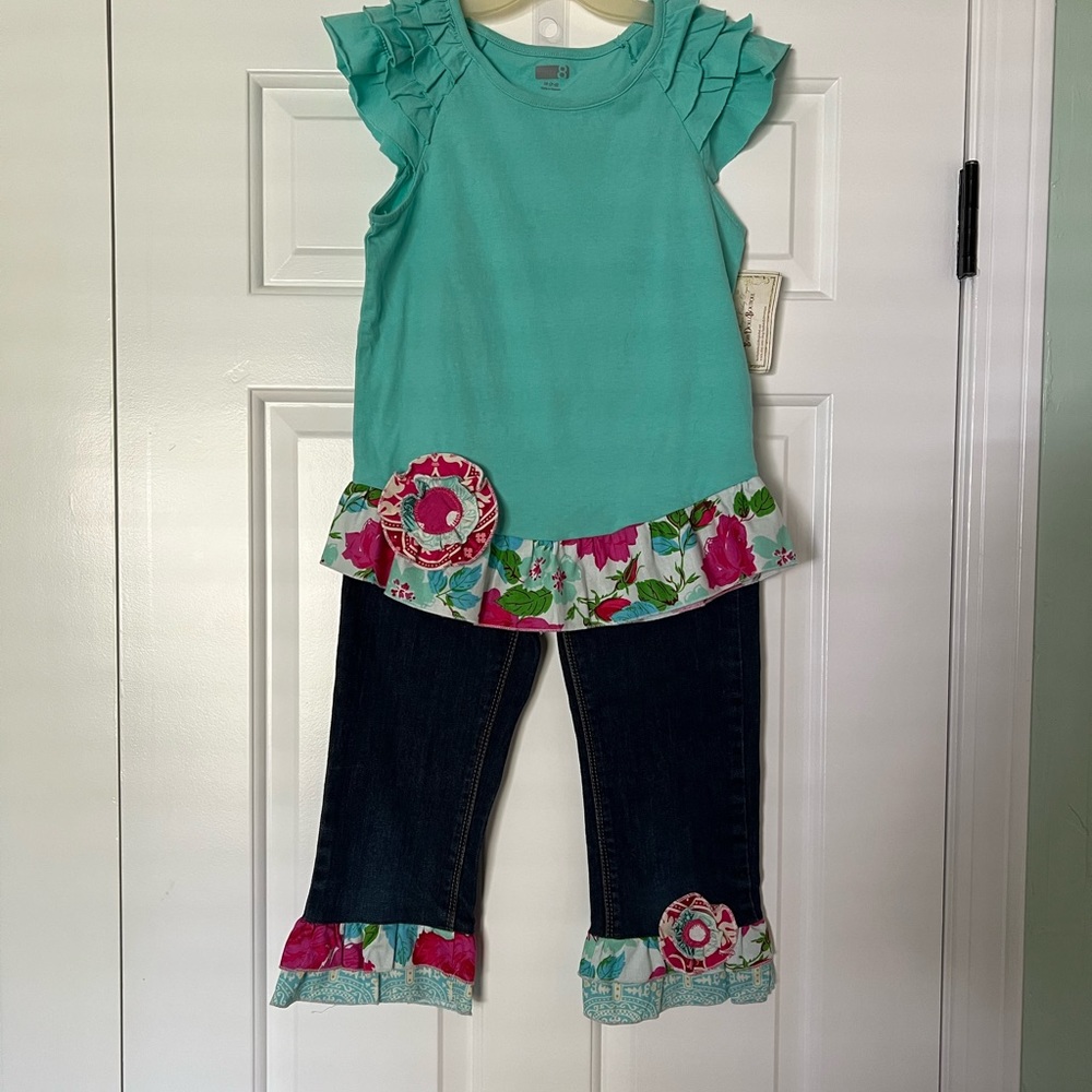 Size 7/8 Handcrafted Top and Denim Jeans Set